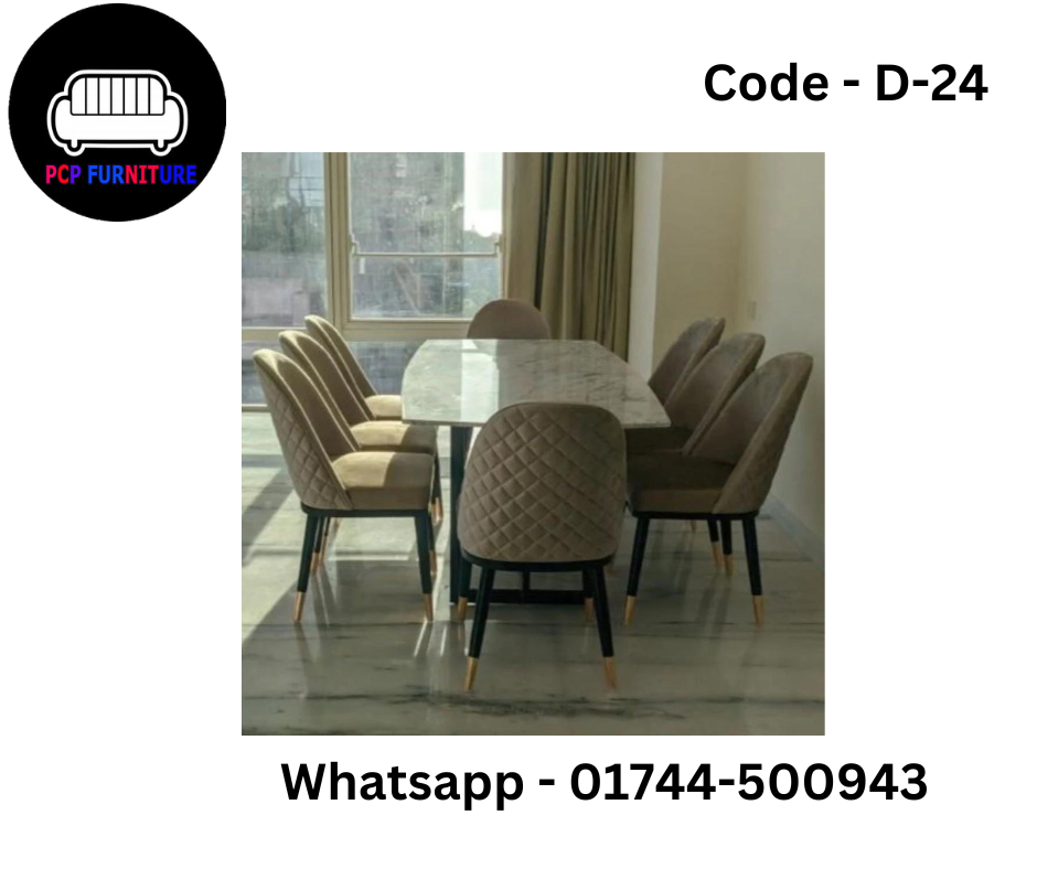DINING TABLE 8-CHAIR-) WITH MARVEL TOP.