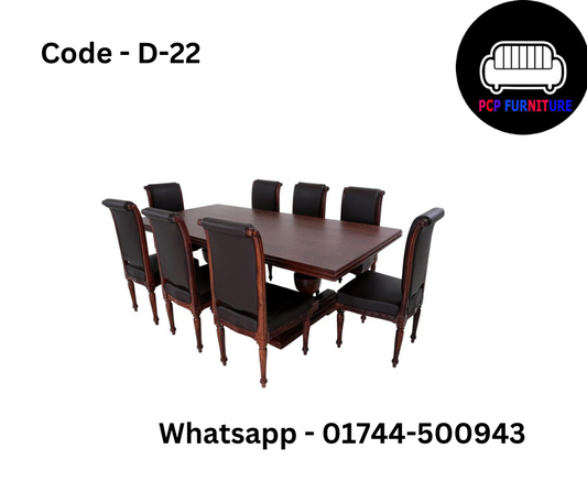 DINING TABLE, 8-CHAIR / SOLID WOOD TOP.