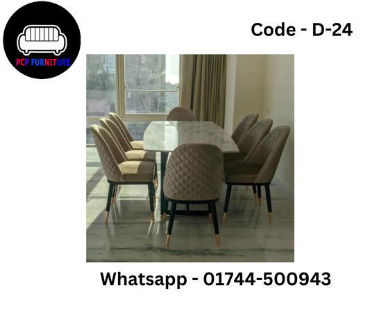 DINING TABLE 8-CHAIR-) WITH MARVEL TOP.