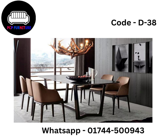 DINING TABLE, WITH MARVEL TOP/ TEMPERD GLASS TOP.
